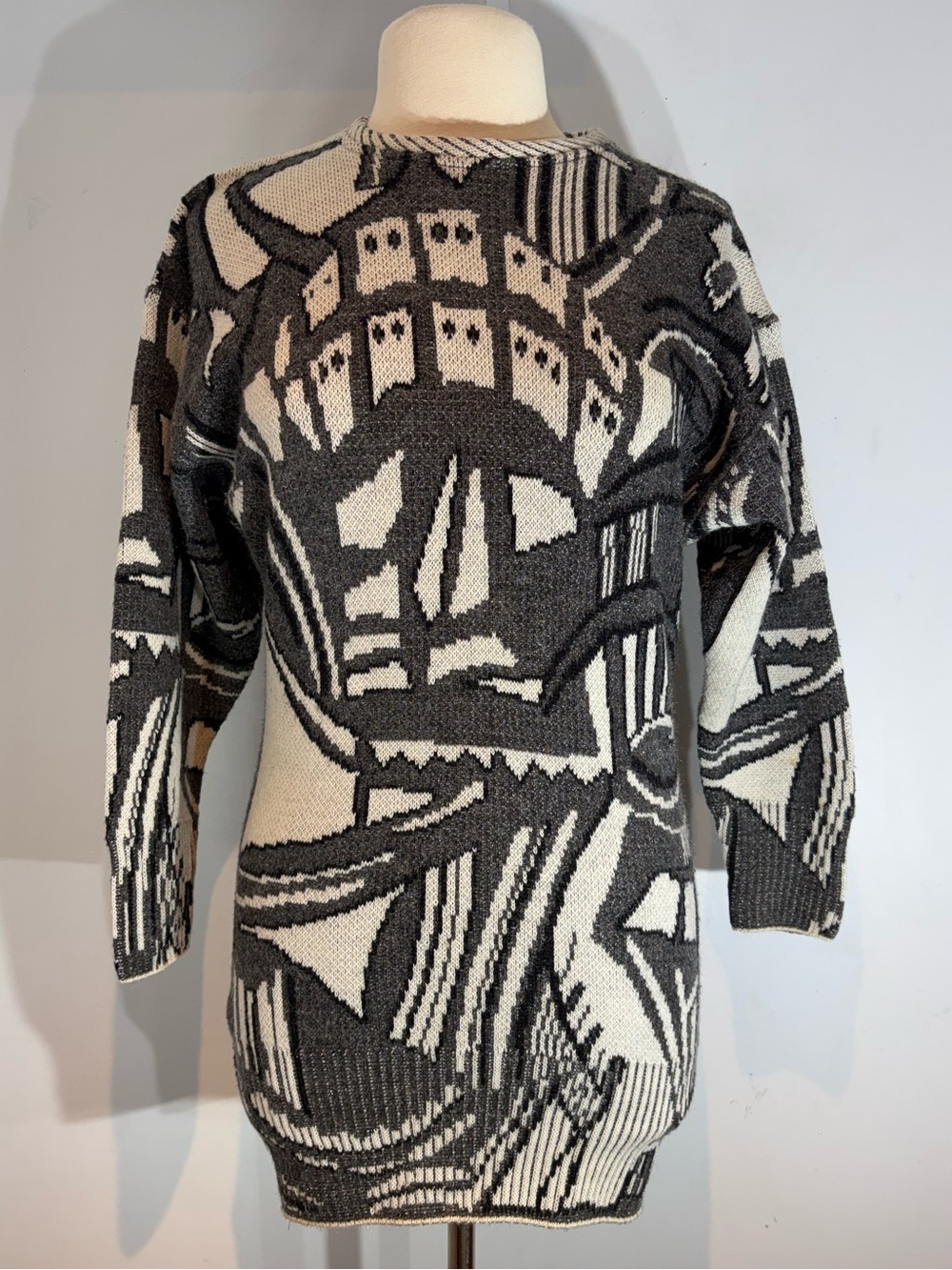 Marc Cain Wool Blend Abstract Jacquard Longline Sweater Size small
